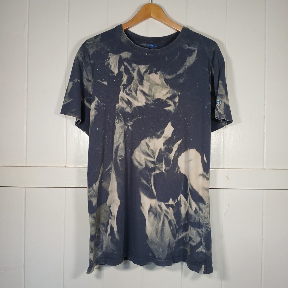 KUHL Wildfibre Organic Cotton T-Shirt Mens XL Blue Custom Bleach Tie Dye